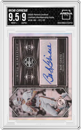 Bob Griese from the 2020 Panini Limited set graded by Arena Club and given an overall grade of 9.5.