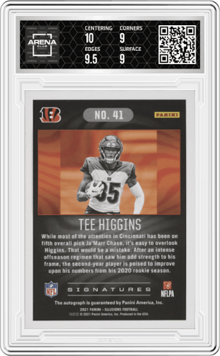 Tee Higgins from the 2021 Panini Illusions set graded by Arena Club and given an overall grade of 9.5.