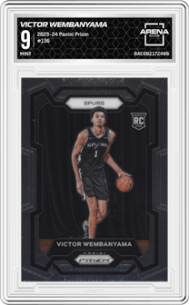 Victor Wembanyama from the 2023-24 Panini Prizm set graded by Arena Club and given an overall grade of 9.