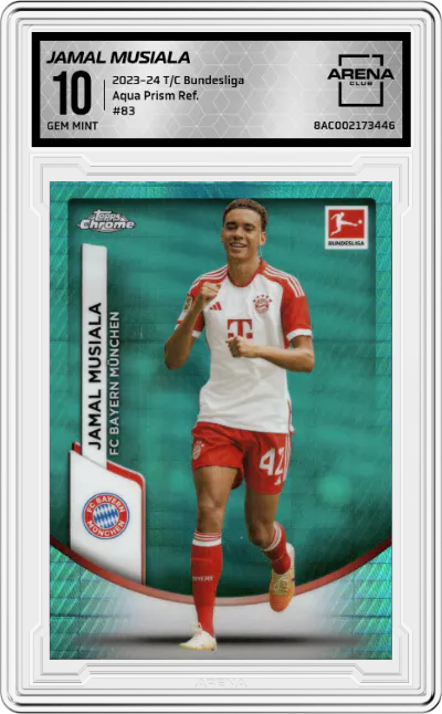 2023 Topps Chrome Bundesliga Jamal Musiala Aqua Prism Refractor #83 ARENA CLUB 10