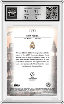 Luka Modric from the 2023-24 Topps Chrome UEFA Club Competitions set graded by Arena Club and given an overall grade of 10.