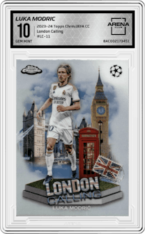 Luka Modric from the 2023-24 Topps Chrome UEFA Club Competitions set graded by Arena Club and given an overall grade of 10.