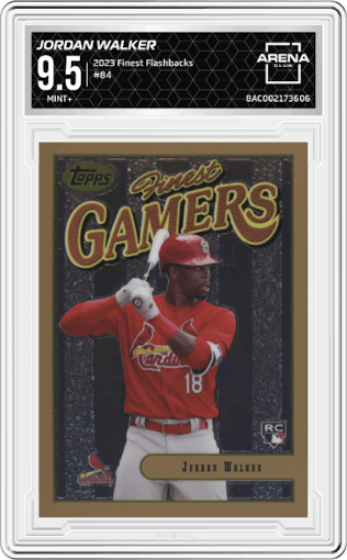 Jordan Walker from the 2023 Topps Finest Flashbacks set graded by Arena Club and given an overall grade of 9.5.