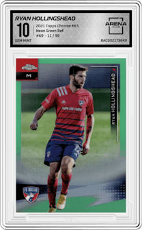 Ryan Hollingshead from the 2021 Topps Chrome MLS  set featuring a Neon Green Refractor parallel graded by Arena Club and given an overall grade of 10.