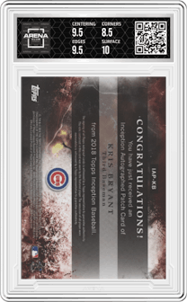 Kris Bryant from the 2018 Topps Inception set featuring a Magenta parallel graded by Arena Club and given an overall grade of 9.