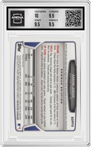 Aaron Judge from the 2013 Bowman Draft Picks & Prospects set graded by Arena Club and given an overall grade of 10.