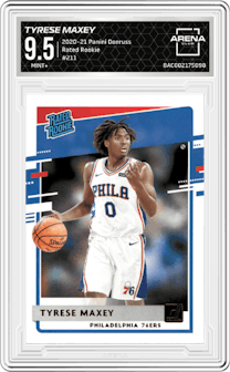 Tyrese Maxey from the 2020-21 Panini Donruss set graded by Arena Club and given an overall grade of 9.5.