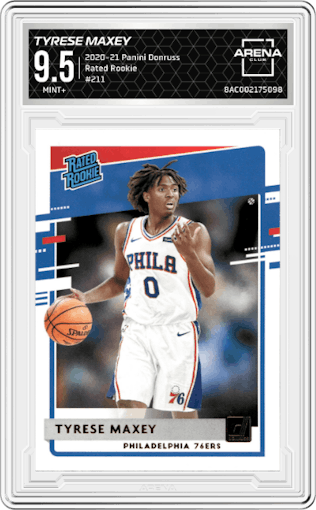 Tyrese Maxey from the 2020-21 Panini Donruss set graded by Arena Club and given an overall grade of 9.5.