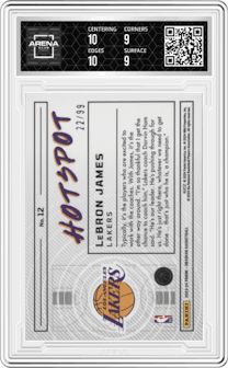 LeBron James from the 2023-24 Panini Obsidian set graded by Arena Club and given an overall grade of 9.5.