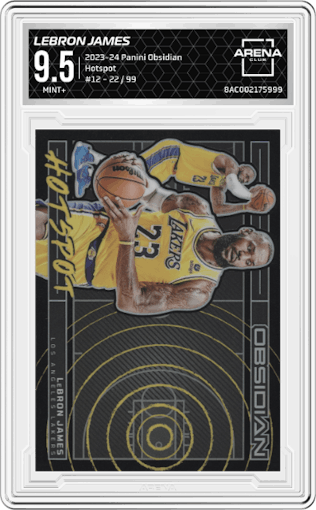LeBron James from the 2023-24 Panini Obsidian set graded by Arena Club and given an overall grade of 9.5.