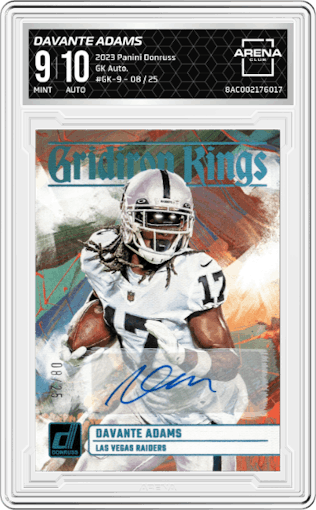 Davante Adams from the 2023 Panini Donruss set graded by Arena Club and given an overall grade of 9.