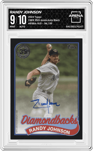 Randy Johnson from the 2024 Topps  set featuring a Black parallel graded by Arena Club and given an overall grade of 9.