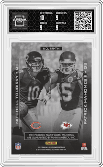 Mitchell Trubisky/Patrick Mahomes II from the 2017 Panini Illusions Football set graded by Arena Club and given an overall grade of 9.5.