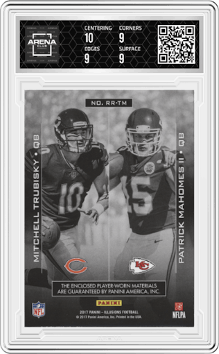Mitchell Trubisky/Patrick Mahomes II from the 2017 Panini Illusions Football set graded by Arena Club and given an overall grade of 9.5.