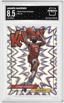 James Harden from the 2018 Panini Kaboom Rewards Multi-Sport set graded by Arena Club and given an overall grade of 8.5.
