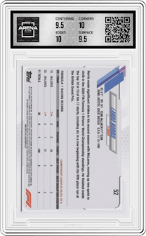 Lando Norris from the 2021 Topps Chrome F1  set featuring a Gold/Purple Refractor parallel graded by Arena Club and given an overall grade of 10.