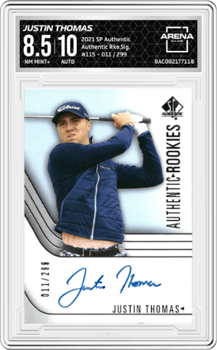 Justin Thomas from the 2021 Upper Deck SP Authentic  set graded by Arena Club and given an overall grade of 8.5.