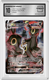 Umbreon VMAX from the 2022 Pokemon SWSH set graded by Arena Club and given an overall grade of 10.