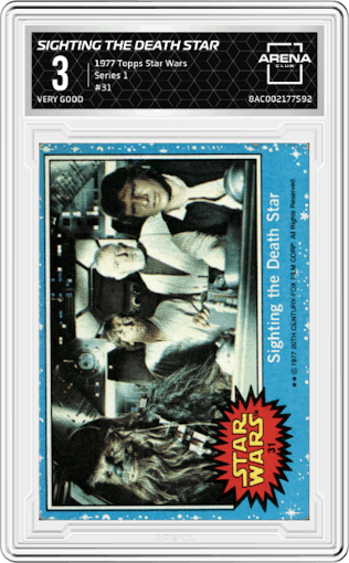 Sighting the Death Star from the 1977 Topps Star Wars set graded by Arena Club and given an overall grade of 3.
