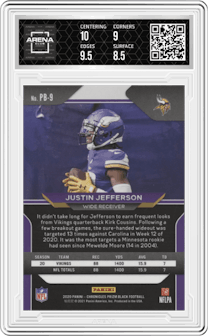 Justin Jefferson from the 2020 Panini Chronicles set graded by Arena Club and given an overall grade of 9.