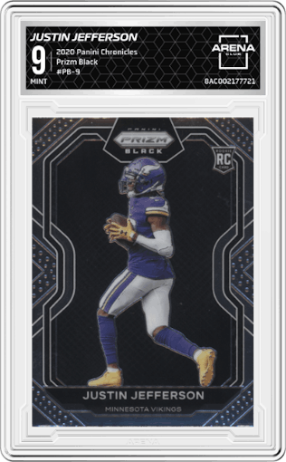Justin Jefferson from the 2020 Panini Chronicles set graded by Arena Club and given an overall grade of 9.