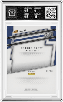 George Brett from the 2024 Panini The National VIP set featuring a National parallel graded by Arena Club and given an overall grade of 9.5.