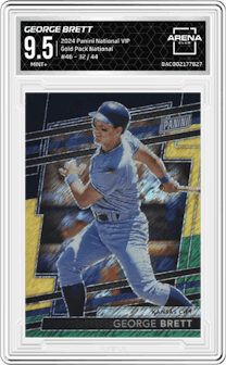 George Brett from the 2024 Panini The National VIP set featuring a National parallel graded by Arena Club and given an overall grade of 9.5.