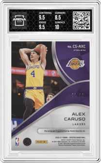 Alex Caruso from the 2020-21 Panini Spectra set featuring a Astral parallel graded by Arena Club and given an overall grade of 9.