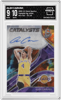 Alex Caruso from the 2020-21 Panini Spectra set featuring a Astral parallel graded by Arena Club and given an overall grade of 9.