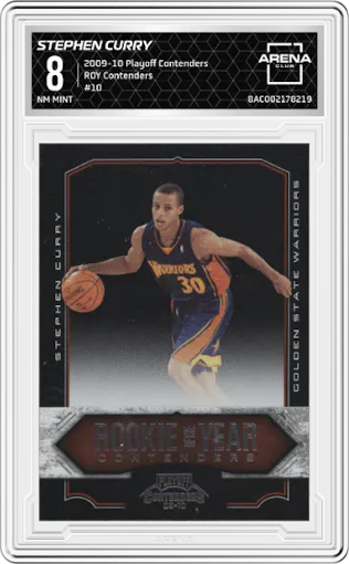 Stephen Curry from the 2009-10 Panini Playoff Contenders set graded by Arena Club and given an overall grade of 8.
