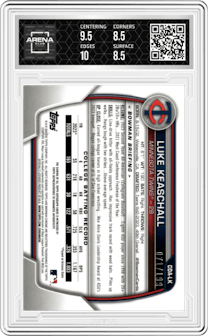 Luke Keaschall from the 2023 Bowman Draft Sapphire set graded by Arena Club and given an overall grade of 9.