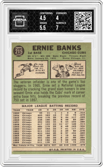 Ernie Banks from the 1967 Topps set graded by Arena Club and given an overall grade of 4.5.