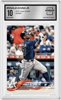 Ronald Acuna Jr. from the 2018 Topps Update set graded by Arena Club and given an overall grade of 10.