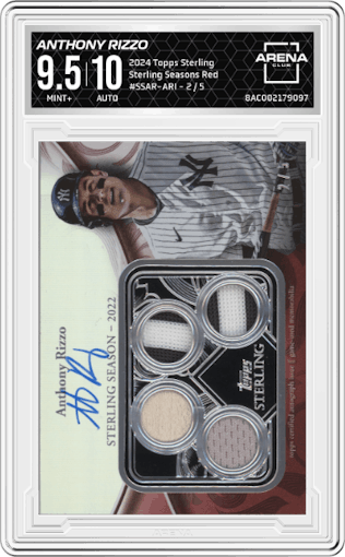 Anthony Rizzo from the 2024 Topps Sterling set featuring a Red parallel graded by Arena Club and given an overall grade of 9.5.
