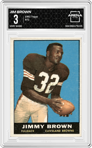 Jim Brown from the 1961 Topps set graded by Arena Club and given an overall grade of 3.