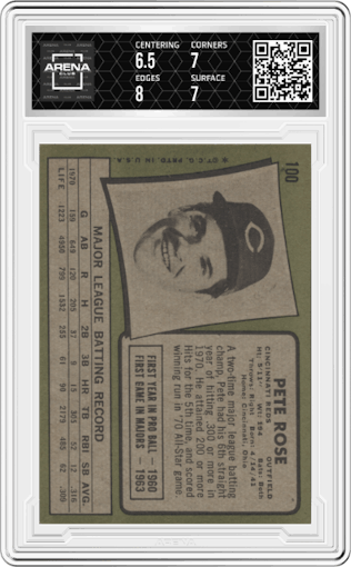 Pete Rose from the 1971 Topps set graded by Arena Club and given an overall grade of 7.