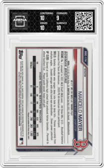 Marcelo Mayer from the 2021 Bowman Draft set featuring a Refractor parallel graded by Arena Club and given an overall grade of 9.5.