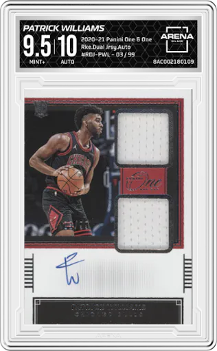 Patrick Williams from the 2020-21 Panini One and One set graded by Arena Club and given an overall grade of 9.5.