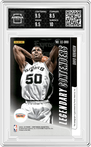 David Robinson from the 2018-19 Panini Contenders set featuring a Bronze parallel graded by Arena Club and given an overall grade of 9.