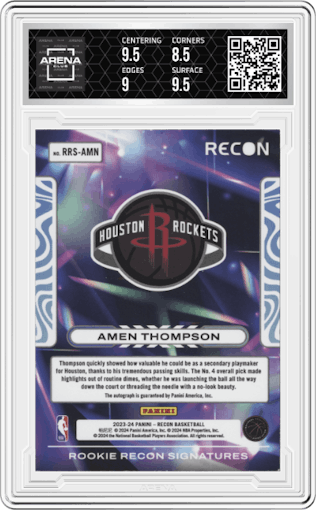 Amen Thompson from the 2023-24 Panini Recon set graded by Arena Club and given an overall grade of 9.