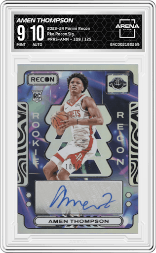 Amen Thompson from the 2023-24 Panini Recon set graded by Arena Club and given an overall grade of 9.