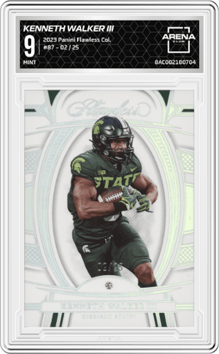 Kenneth Walker III  from the 2023 Panini Flawless Collegiate set graded by Arena Club and given an overall grade of 9.