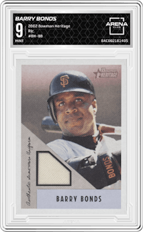 Barry Bonds from the 2002 Bowman Heritage set graded by Arena Club and given an overall grade of 9.