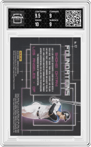 Shohei Ohtani from the 2018 Panini Donruss set featuring a Red parallel graded by Arena Club and given an overall grade of 9.5.