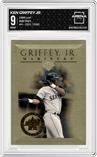 Ken Griffey Jr. from the 1996 Leaf set graded by Arena Club and given an overall grade of 9.