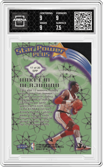 Hakeem Olajuwon from the 1997-98 Fleer Ultra set graded by Arena Club and given an overall grade of 8.