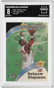 Hakeem Olajuwon from the 1997-98 Fleer Ultra set graded by Arena Club and given an overall grade of 8.