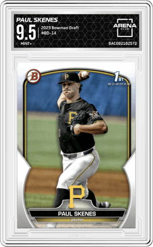 Paul Skenes from the 2023 Bowman Draft set graded by Arena Club and given an overall grade of 9.5.