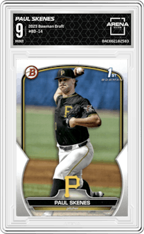 Paul Skenes from the 2023 Bowman Draft set graded by Arena Club and given an overall grade of 9.