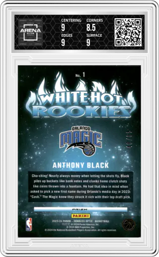 Anthony Black from the 2023-24 Donruss Optic set featuring a Blue parallel graded by Arena Club and given an overall grade of 9.